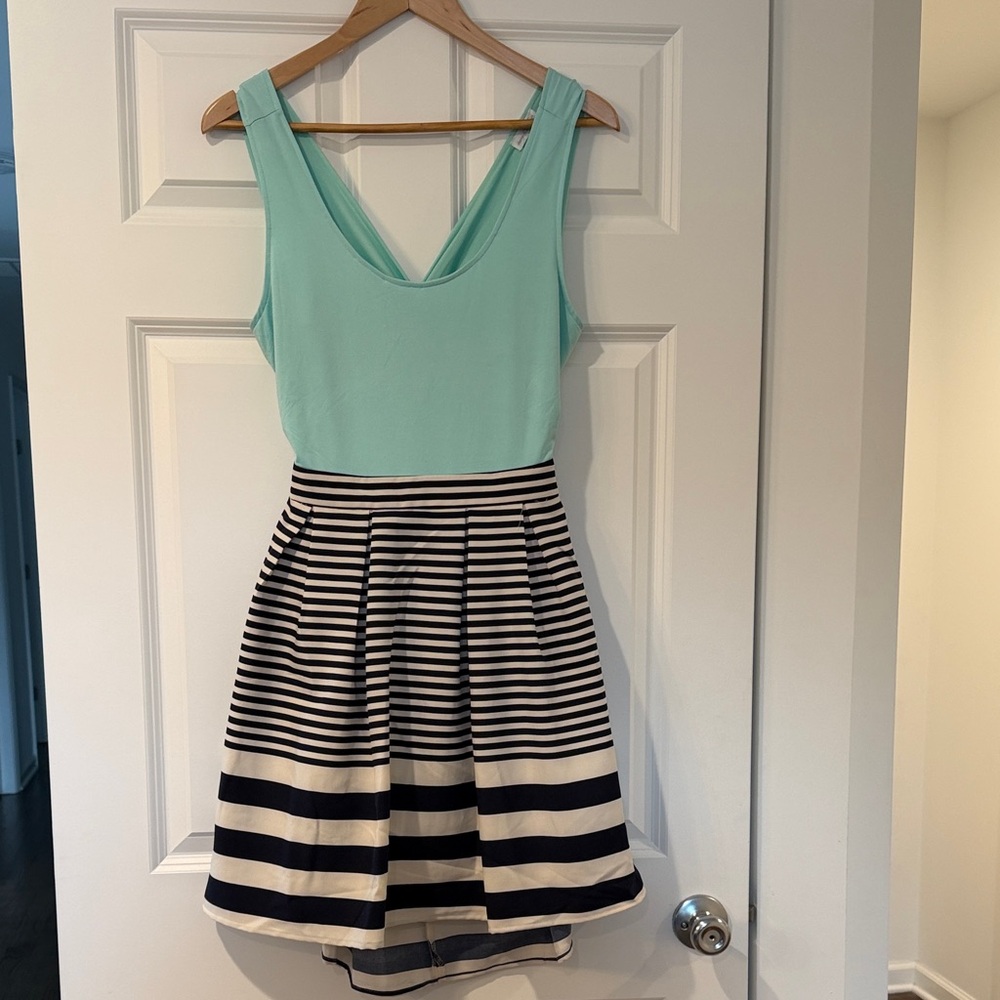 Charming Charlie Aqua and Navy Striped Midi Dress